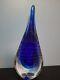 Vintage Murano  Teardrop Art Glass Sculpture 2 Tone Blue / Controlled Bubbles