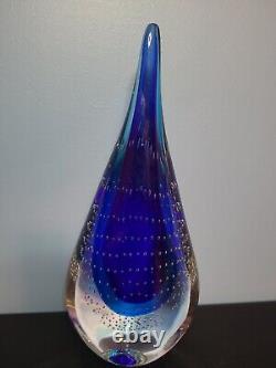 Vintage Murano  Teardrop Art Glass Sculpture 2 Tone Blue / Controlled Bubbles