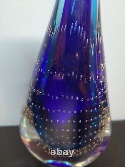 Vintage Murano  Teardrop Art Glass Sculpture 2 Tone Blue / Controlled Bubbles