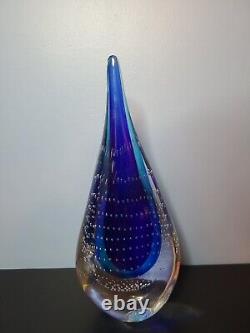 Vintage Murano  Teardrop Art Glass Sculpture 2 Tone Blue / Controlled Bubbles