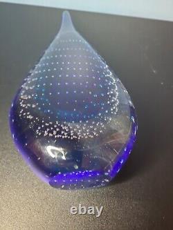 Vintage Murano  Teardrop Art Glass Sculpture 2 Tone Blue / Controlled Bubbles