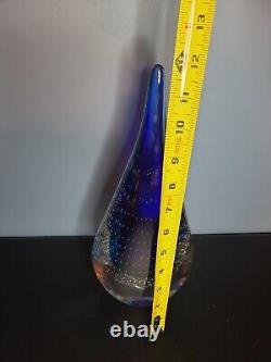 Vintage Murano  Teardrop Art Glass Sculpture 2 Tone Blue / Controlled Bubbles