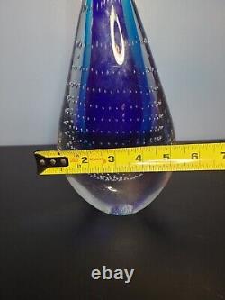 Vintage Murano  Teardrop Art Glass Sculpture 2 Tone Blue / Controlled Bubbles