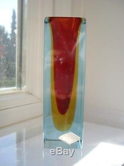 Vintage Murano Tiozzo & Ferro triple sommerso Glass vase inc original foil label