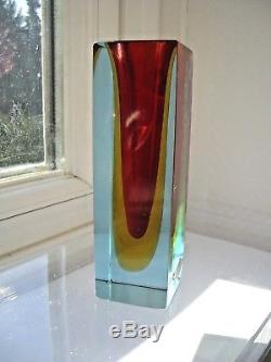 Vintage Murano Tiozzo & Ferro triple sommerso Glass vase inc original foil label