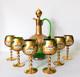 Vintage Murano Tre Fuochi Green Wine Decanter Set 6 Glasses 24k Gold