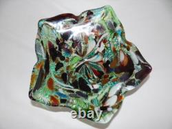 Vintage Murano Tutti Frutti Aventurine Art Glass Dish Bowl Ashtray 9 1/2 Inches