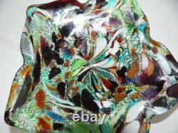 Vintage Murano Tutti Frutti Aventurine Art Glass Dish Bowl Ashtray 9 1/2 Inches