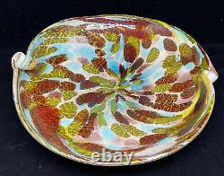 Vintage Murano Tutti Frutti Silver Aventurine Art Glass Oval Platter Bowl 8