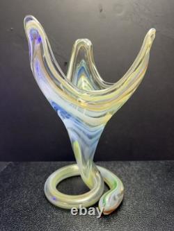 Vintage Murano Vase Serpentine Rainbow Glass Beautiful