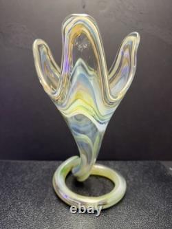 Vintage Murano Vase Serpentine Rainbow Glass Beautiful