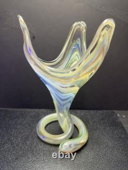 Vintage Murano Vase Serpentine Rainbow Glass Beautiful