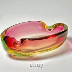 Vintage Murano Vaseline Glass Ashtray Bowl Watermelon Merlot 8 in Long