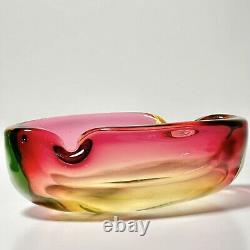 Vintage Murano Vaseline Glass Ashtray Bowl Watermelon Merlot 8 in Long