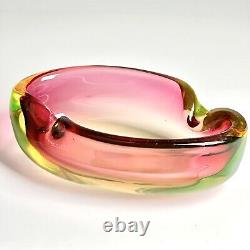 Vintage Murano Vaseline Glass Ashtray Bowl Watermelon Merlot 8 in Long