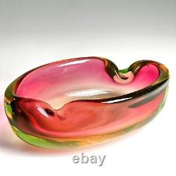 Vintage Murano Vaseline Glass Ashtray Bowl Watermelon Merlot 8 in Long