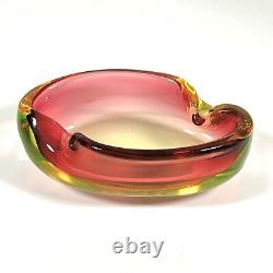 Vintage Murano Vaseline Glass Ashtray Bowl Watermelon Merlot 8 in Long