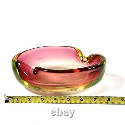 Vintage Murano Vaseline Glass Ashtray Bowl Watermelon Merlot 8 in Long