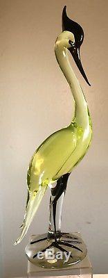 Vintage Murano Vaseline Glass Heron Bird Barbini Salviati Huge Size 20 Inches