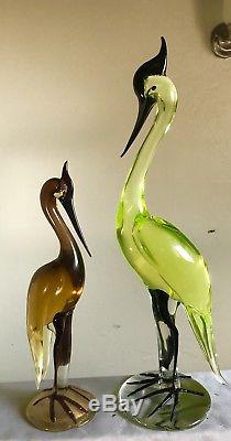 Vintage Murano Vaseline Glass Heron Bird Barbini Salviati Huge Size 20 Inches
