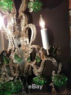 Vintage Murano Venetian 3 Light Sconce with fruit and grapes, Vaseline Glass