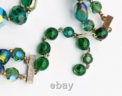 Vintage Murano Venetian Art Glass Double Strand Necklace Greens Blues Gold Etc