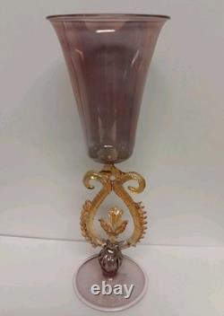 Vintage Murano Venetian Art Glass Goblet Wine Glass with Flower