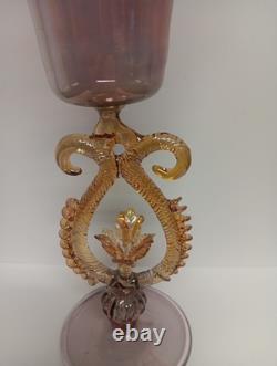 Vintage Murano Venetian Art Glass Goblet Wine Glass with Flower