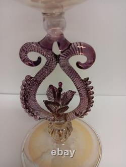 Vintage Murano Venetian Art Glass Goblet Wine Glass with Flower
