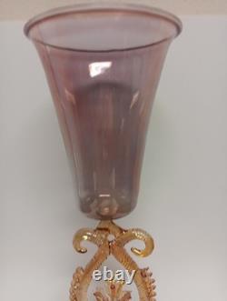 Vintage Murano Venetian Art Glass Goblet Wine Glass with Flower