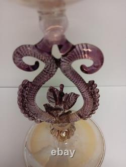 Vintage Murano Venetian Art Glass Goblet Wine Glass with Flower