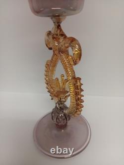 Vintage Murano Venetian Art Glass Goblet Wine Glass with Flower