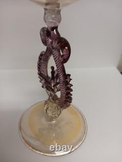Vintage Murano Venetian Art Glass Goblet Wine Glass with Flower