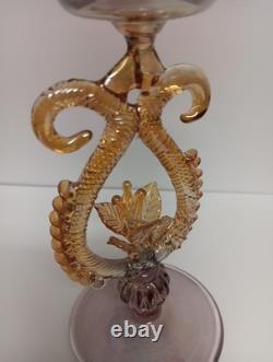 Vintage Murano Venetian Art Glass Goblet Wine Glass with Flower