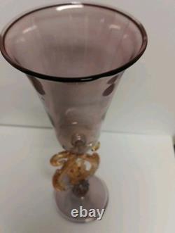 Vintage Murano Venetian Art Glass Goblet Wine Glass with Flower