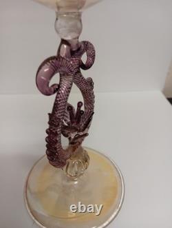 Vintage Murano Venetian Art Glass Goblet Wine Glass with Flower