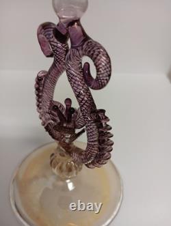 Vintage Murano Venetian Art Glass Goblet Wine Glass with Flower