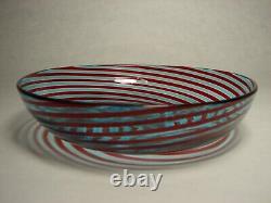 Vintage Murano Venetian Art Glass Shallow Bowl Dish Blue Red Spiral Swirl design