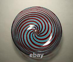 Vintage Murano Venetian Art Glass Shallow Bowl Dish Blue Red Spiral Swirl design