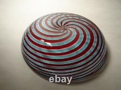 Vintage Murano Venetian Art Glass Shallow Bowl Dish Blue Red Spiral Swirl design