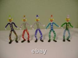 Vintage Murano Venetian Authentic Art Glass Clowns Set of 5 Hand Made in Italy