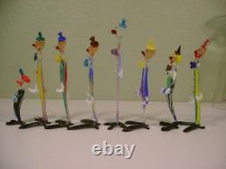 Vintage Murano Venetian Authentic Art Glass Clowns Set of 8 Hand Made in Italy