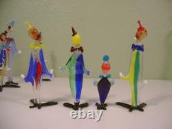 Vintage Murano Venetian Authentic Art Glass Clowns Set of 8 Hand Made in Italy