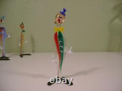Vintage Murano Venetian Authentic Art Glass Clowns Set of 8 Hand Made in Italy