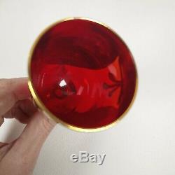 Vintage Murano Venetian Decanter Cup Set Italian Glass Red Ruby 24k Gold Wine