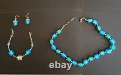 Vintage Murano Venetian Foil Art Glass Beaded Necklace Bracelet Earrings