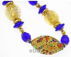 Vintage Murano Venetian Glass Bead Necklace, Cased Gold Foil, Textured Lampwork