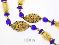 Vintage Murano Venetian Glass Bead Necklace, Cased Gold Foil, Textured Lampwork