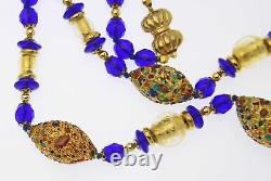 Vintage Murano Venetian Glass Bead Necklace, Cased Gold Foil, Textured Lampwork