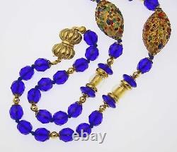 Vintage Murano Venetian Glass Bead Necklace, Cased Gold Foil, Textured Lampwork